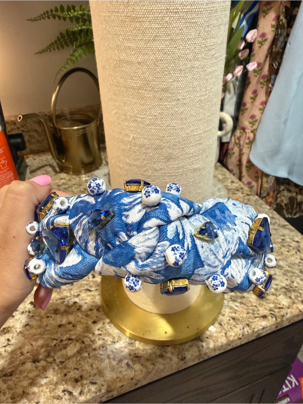 Brianna Cannon Embellished Blue Floral Headband with Sapphire Crystals - Picture 2 of 5